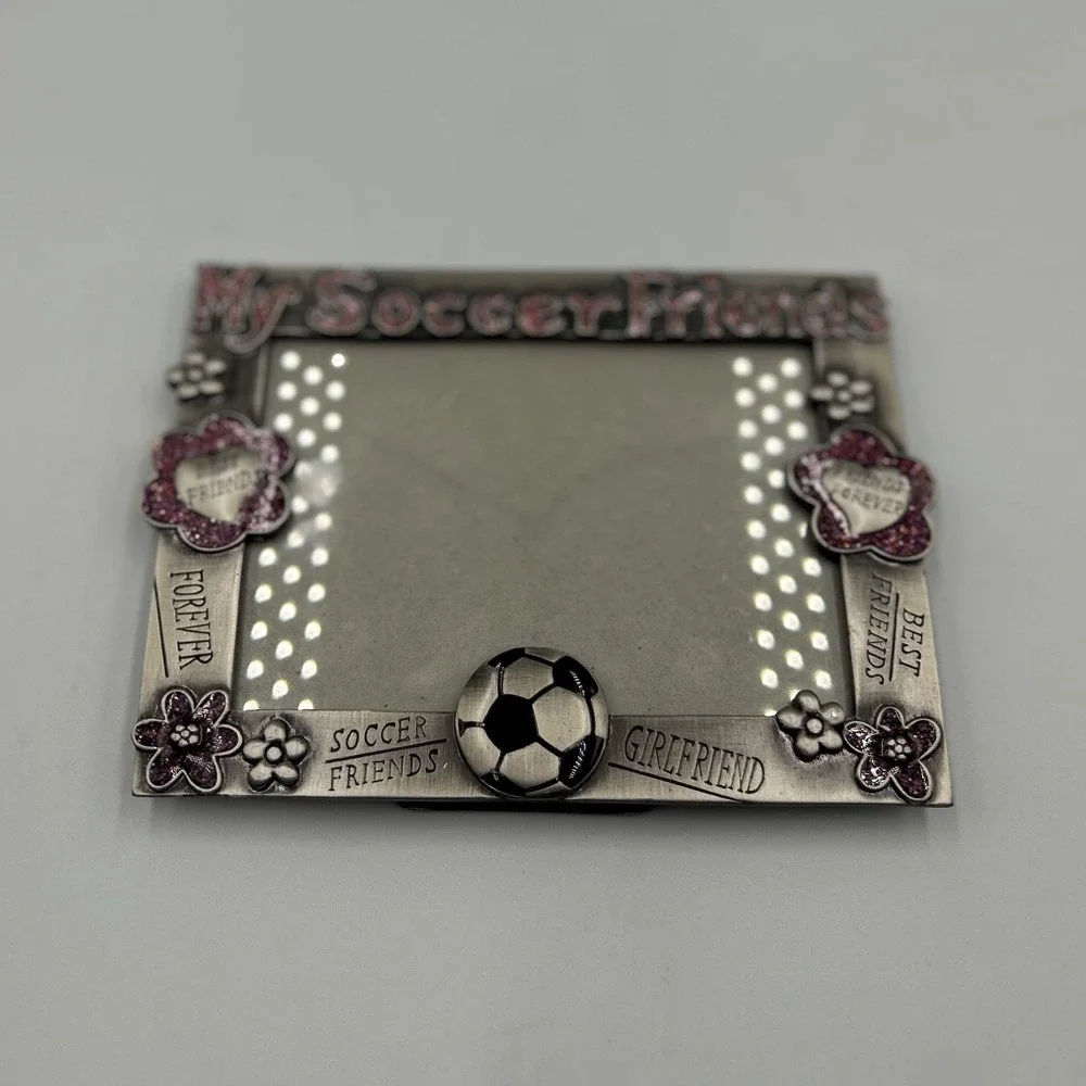 My Soccer Friends Pewter Tone Metal Picture Frame Pink Glitter Soccer Ball 4x6